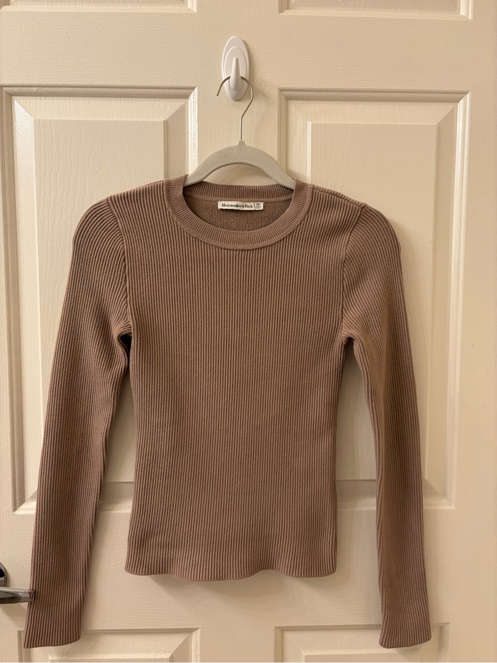 Abercrombie & Fitch Taupe Ottoman Crewneck Ribbed Long Sleeve Top XS